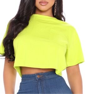 Elisa relaxed cropped tee neon green size MEDIUM NWT